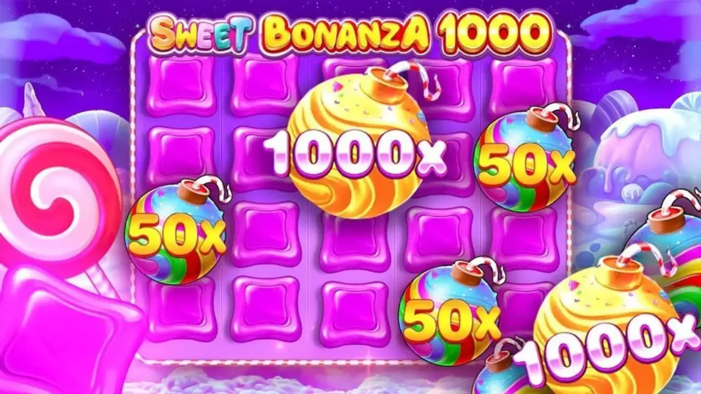 Sweet Bonanza 1000 Leute spielen an Spielautomaten; glückliches Paar im Casino